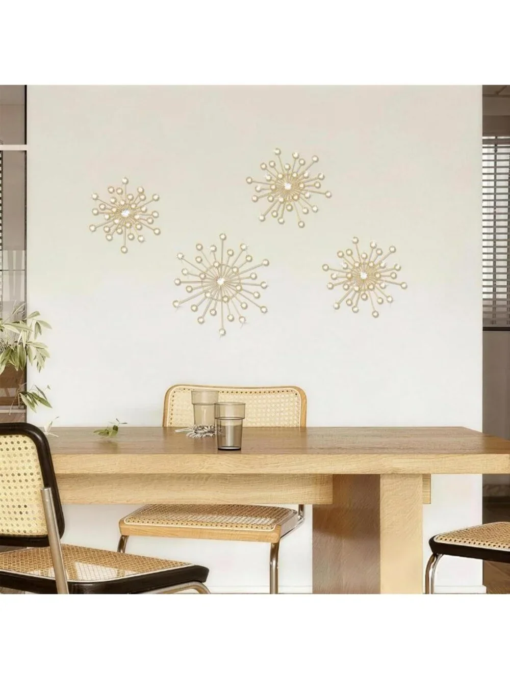 4pcs Sunburst Metal Wall Art Decor with Bling Crystal Accents for Home & Office